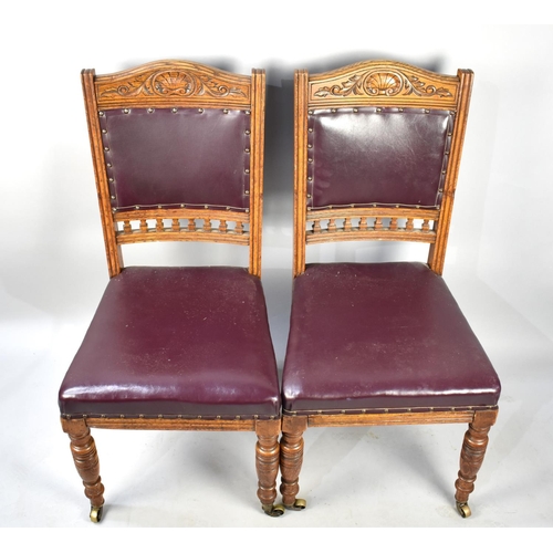 543 - A Pair of Edwardian Oak Framed Side Chairs