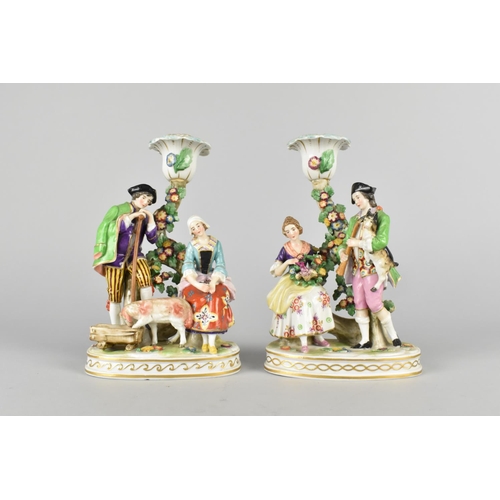 59 - A Pair of 19th Century Sitzendorf Figural Candlesticks, 17cms High