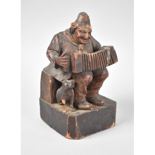 6 - A Vintage Hand Carved Black Forest Figure of Seated Man Playing Accordion with Dog, Some Chips and L... 