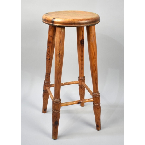 68 - A Vintage Pine Circular Bar Stool, 69cms High