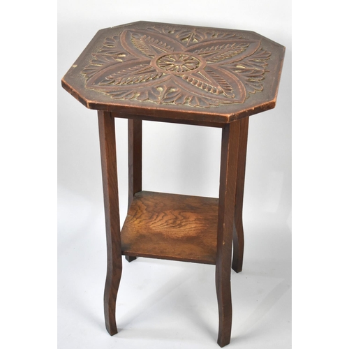 71 - A Mid 20th Century Oak Square Topped Occasional Table with Carved Surface having Foliate Design, 43c... 