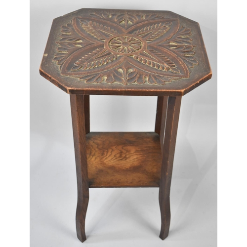 71 - A Mid 20th Century Oak Square Topped Occasional Table with Carved Surface having Foliate Design, 43c... 