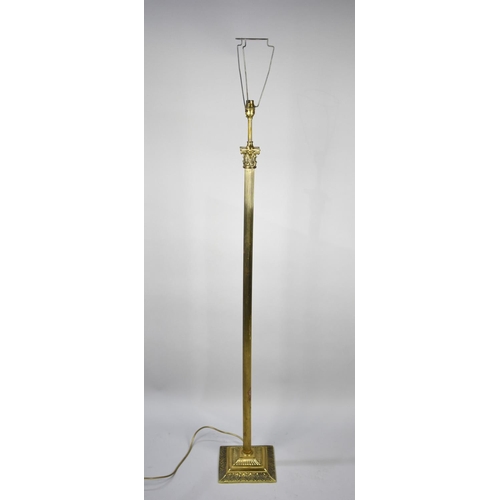 75 - A Modern Brass Standard Lamp in the Form of a Reeded Corinthian Column on Stepped Square Base