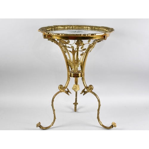 76 - A Nice Quality Late 20th Century Gilt Brass Circular Tripod Table with Etched Glass Top, 40cms Diame... 