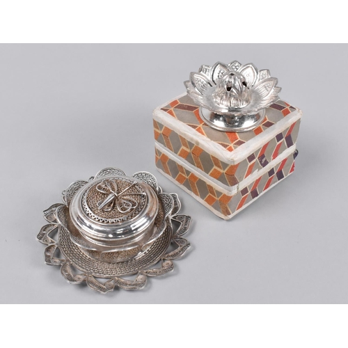 8 - A Boxed Indian Silver Incense Stick Holder in the Form of Lotus Flower, Original Box for Gadgil, Pun... 