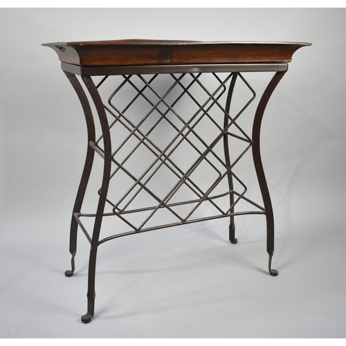 82 - A Modern Wrought Iron Based Tray Top Occasional Table, 72cms by 35cms