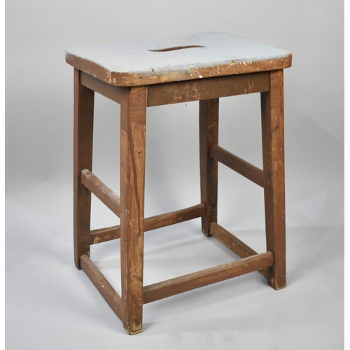 86 - A Vintage Rectangular Topped Stool, Probably Cut Down, 38cms Wide and 51cms High