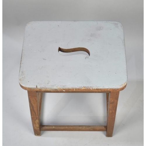 86 - A Vintage Rectangular Topped Stool, Probably Cut Down, 38cms Wide and 51cms High