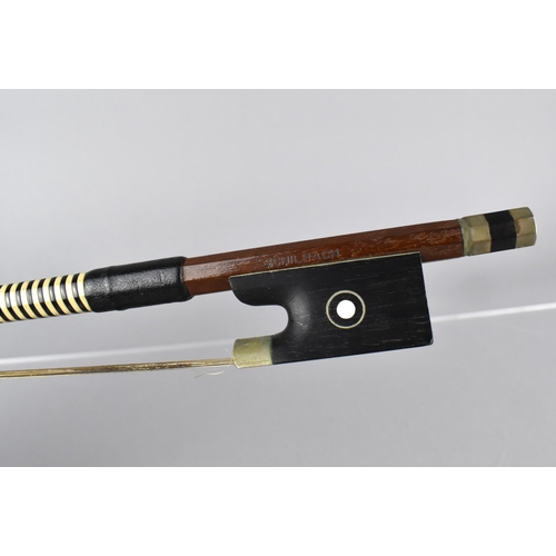 92 - A 19th Century German Violin Bow, The Octagonal Body with White Metal Adjuster, Ebony and Mother of ... 