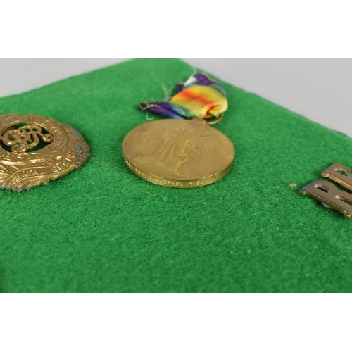 121 - A Framed Royal Engineers Badge and Two WWI Medals Awarded to 63458 Sapper JH Crew, Royal Engineers