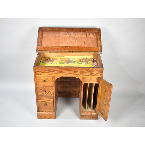 110 - A Victorian Pitch Pine Clerk's Desk with Sloping Hinged Lid to Interior Store, Three Drawers and Cup... 