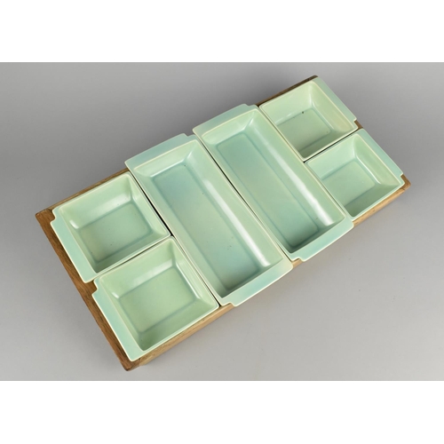 129 - A Susie Cooper Hors D'oeuvres Set on Wooden Tray, 49cm Wide