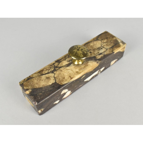 15 - A Late 19th Century Rectangular Marble Paperweight with Brass Handle, 16cm High