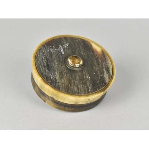 17 - A Victorian Horn and Cairngorm Stone Mounted Scottish Snuff Box, Circular Form with Central Faceted ... 