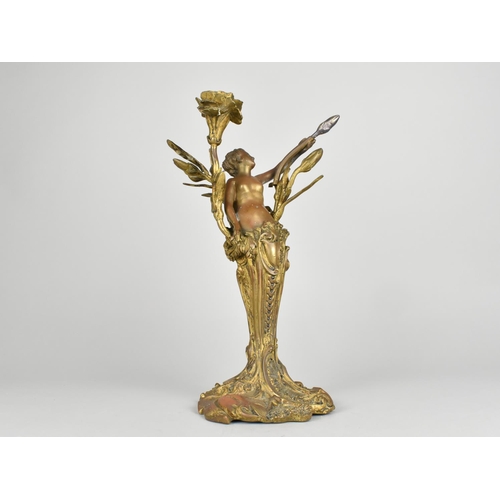 23 - A Bronze French Figural Candlestick in the Form of Maiden  Emerging from Reeds After Claude Bonnefon... 