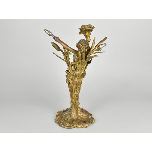 23 - A Bronze French Figural Candlestick in the Form of Maiden  Emerging from Reeds After Claude Bonnefon... 