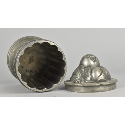 37 - A Victorian Pewter Quart Jelly Mould of Cylindrical Form with Removable Cover and Base, the Base Sta... 