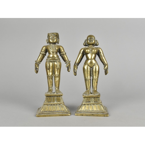 41 - A Pair of Indian Brass Temple Figures, Probably Shiva and Wife, 13cm High