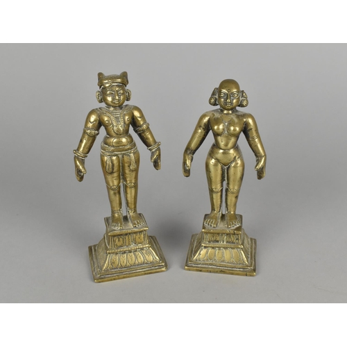 41 - A Pair of Indian Brass Temple Figures, Probably Shiva and Wife, 13cm High