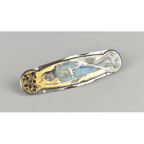 44 - A Swedish Pen Knife by HH, Eskilstuna, the Front Scale Decorated with Hussar and the Other a Fruitin... 