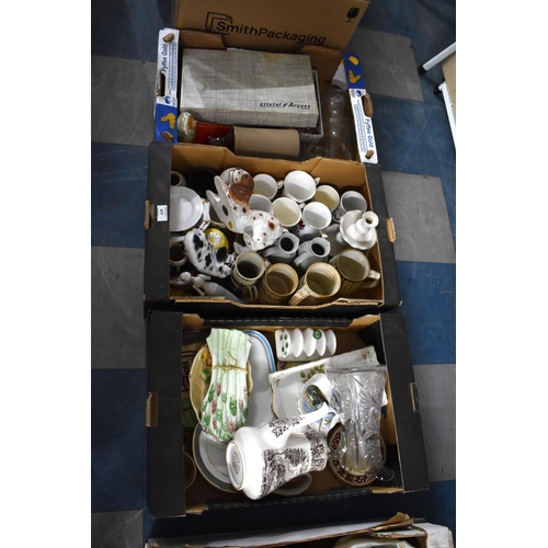 477 - Three Boxes of Various Ceramics, Glassware, Teapot, Dog Ornaments, Mugs, Studio Pottery etc