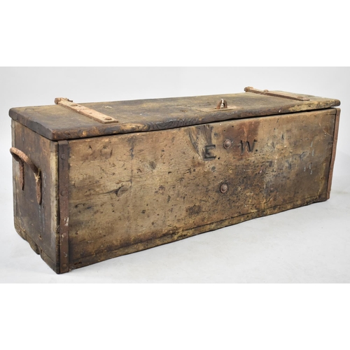 496 - A Vintage Wooden Ammunition Box, 105cm wide, Later Monogrammed EW, Two Side Iron Handles