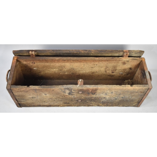 496 - A Vintage Wooden Ammunition Box, 105cm wide, Later Monogrammed EW, Two Side Iron Handles