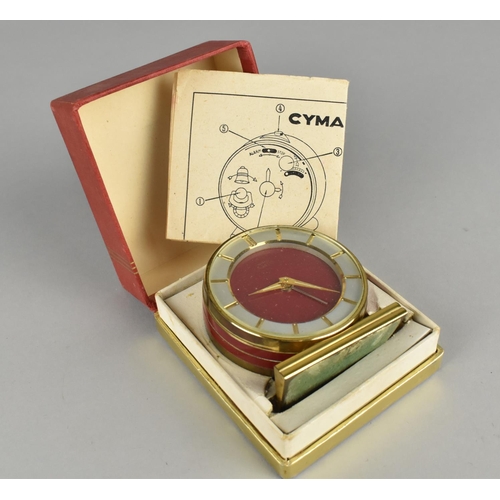 5 - A Vintage Cyma Travelling Alarm Clock in Original Box with Instruction Leaflet, Working Order, 6.5cm... 