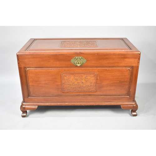 509 - A Camphor Wood Chest with Carved Panel to Hinged Lid and Front, 104cm wide