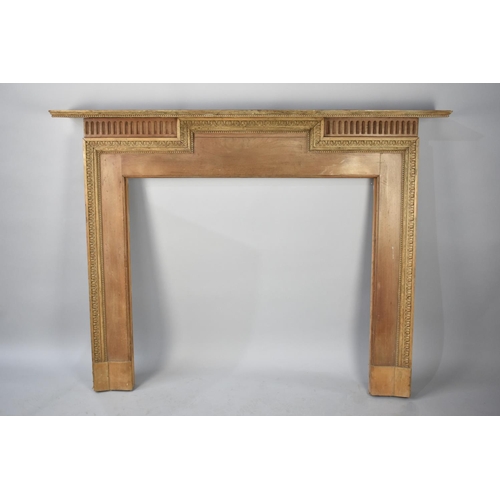 522 - A Stripped Carved Wooden Fire Surround, Mantle Shelf 152cm wide