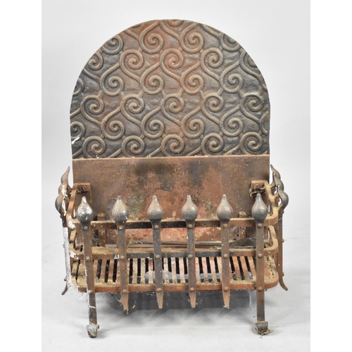 524 - A Vintage Cast Iron Fire Basket with Arched Back Plate, 61cm Wide and 76cm high