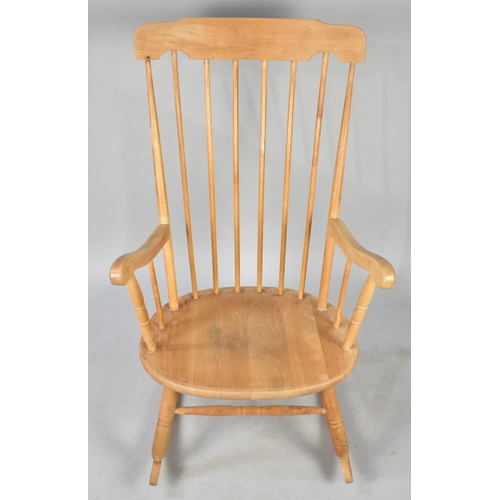 527 - A Late 20th Century Spindle Back Rocking Chair, Unpainted