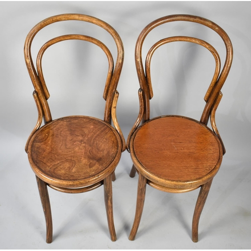 528 - A Pair of Circular Seated Bentwood Side Chairs