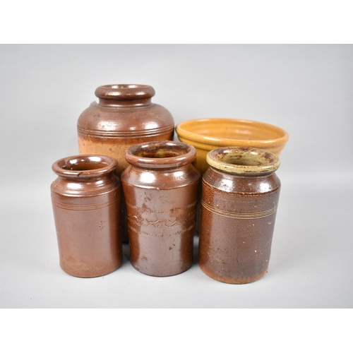 531 - A Collection of Salt Glazed and Treacle Glazed Stoneware Jars and a Jug