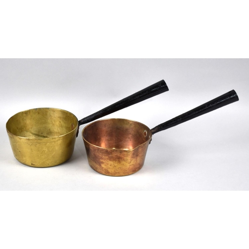 533 - Two Brass Saucepans with Iron Handles, 14.5cm diameter