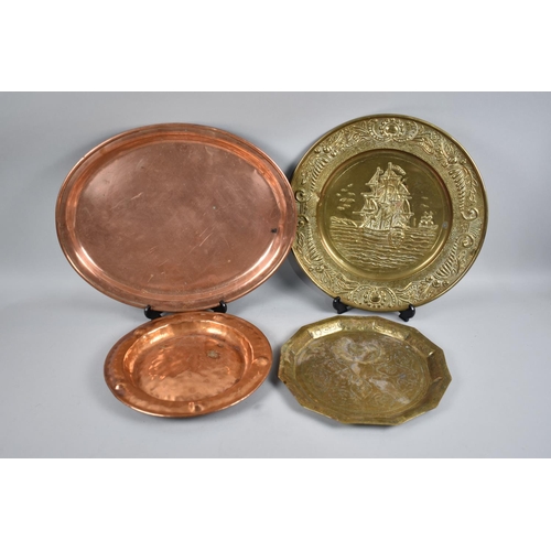 537 - A Collection of Copper and Brass Trays and Wall Plaques