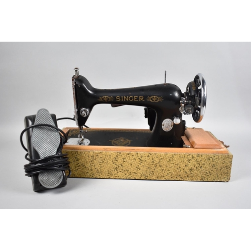 538 - A Vintage Electric Singer Sewing Machine with Foot Pedal and Power Cable (Untested)