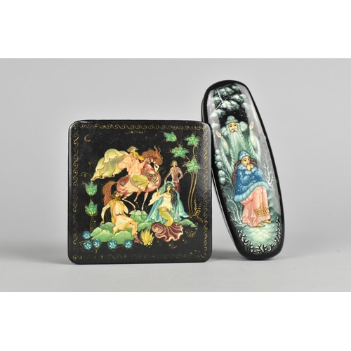 54 - Two Russian Lacquered Boxes Decorated with Fairy-tale Scenes