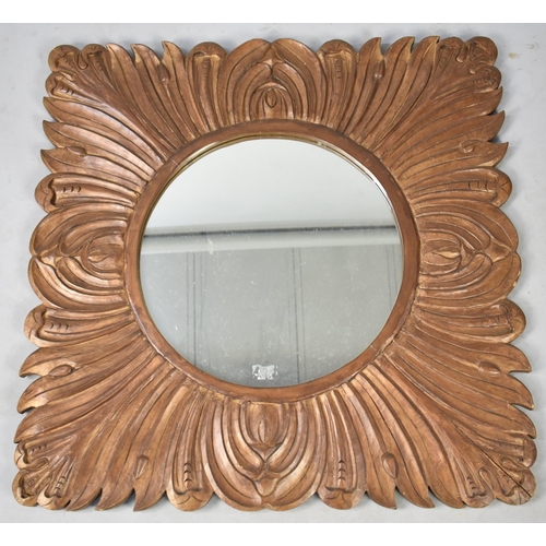 540 - A Carved Wooden Square Mirror, 76cm and 41cm Diameter