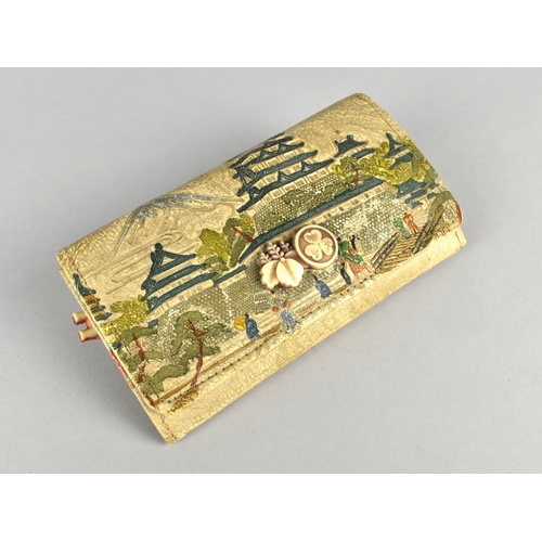 59 - A Japanese Purse, Decorated with Mount Fuji and Pagodas, 14cm Wide