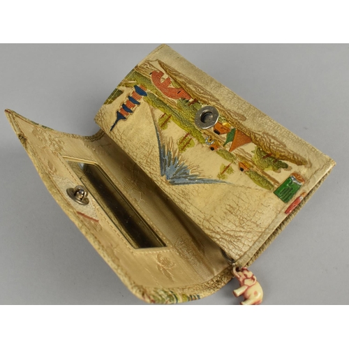 59 - A Japanese Purse, Decorated with Mount Fuji and Pagodas, 14cm Wide