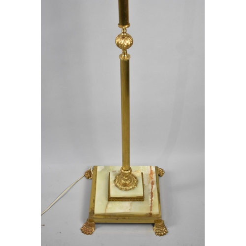 63 - A Modern Brass and Onyx Standard Lamp of Corinthian Column Form on Stepped Square bass and Four Claw... 