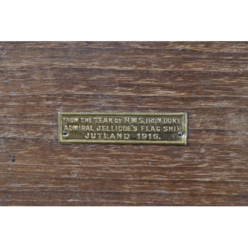 66 - A WWI Teak Box Decorated with Santa Maria and Having Inner Label 'From the Teak of HMS Iron Duke, Ad... 