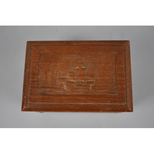 66 - A WWI Teak Box Decorated with Santa Maria and Having Inner Label 'From the Teak of HMS Iron Duke, Ad... 