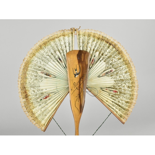 7 - A Late 19th Century Italian Olive Wood Ladies Fan Inscribed 