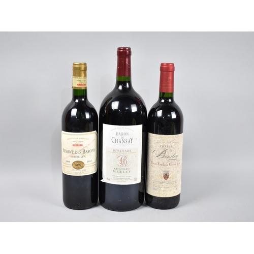 73 - Three Bottles Red Wine, 150cl 2004 Chateau Merlet, 70cl Bottle of 1997 Calvet Bordeaux and 2000 Chat... 