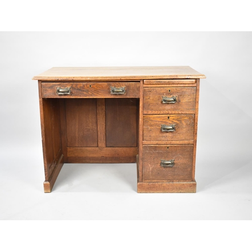 79 - An Edwardian Kneehole Desk with Single Long Drawer and Three Side Drawers, Panelled Sides and Back 9... 