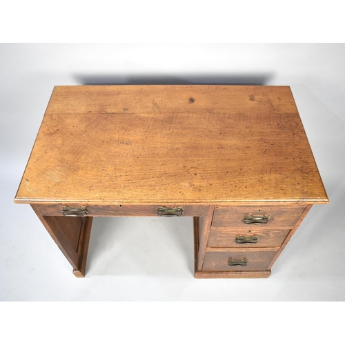 79 - An Edwardian Kneehole Desk with Single Long Drawer and Three Side Drawers, Panelled Sides and Back 9... 