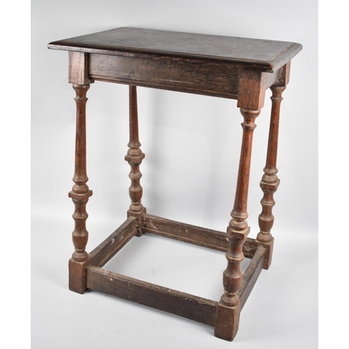 80 - A Late 19th/Early 20th Century Oak Rectangular Stool with Turned Supports, 45cm Wide