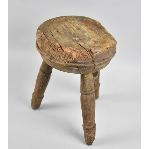 83 - A Late 19th Century Rustic Three Legged Milking Stool, Condition Issues, 20cm Diameter